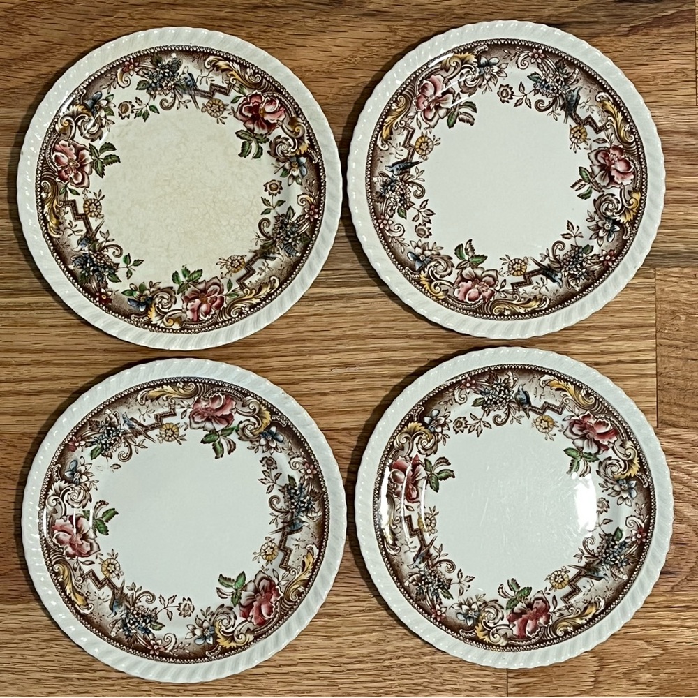 Set of 4 Vintage Johnson Brothers Devonshire Plates Brown Floral - Picture 8 of 12